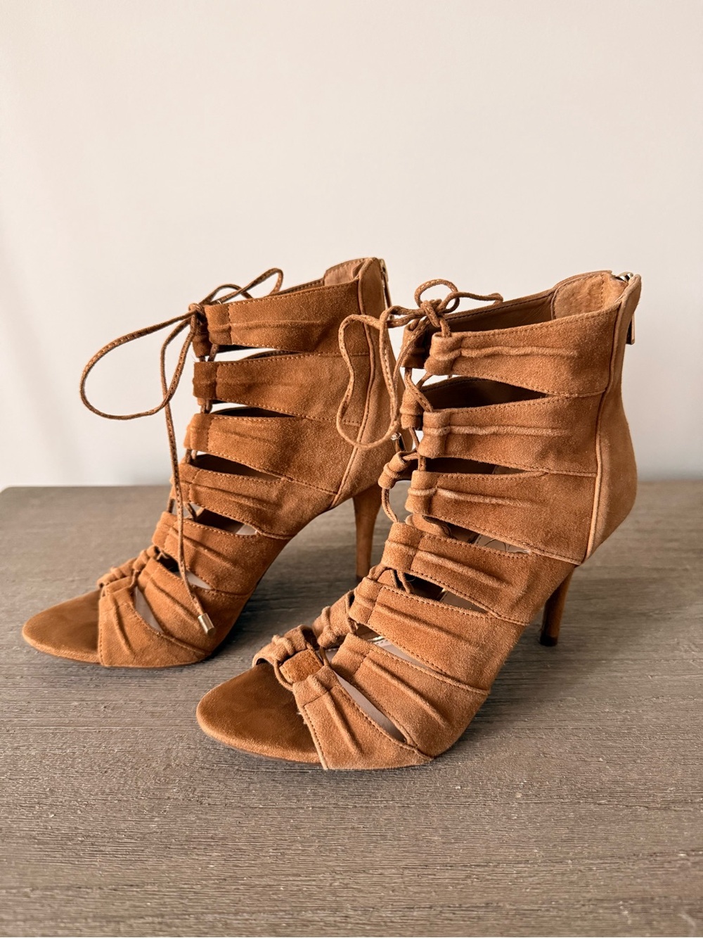 Jessica Simpson Mahiri Strappy Lace-Up Suede High Heel Sandals in Tan Size 7 - Picture 3 of 8